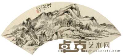 松年 丙戌（1886年）作 山水 镜心 18×52cm
